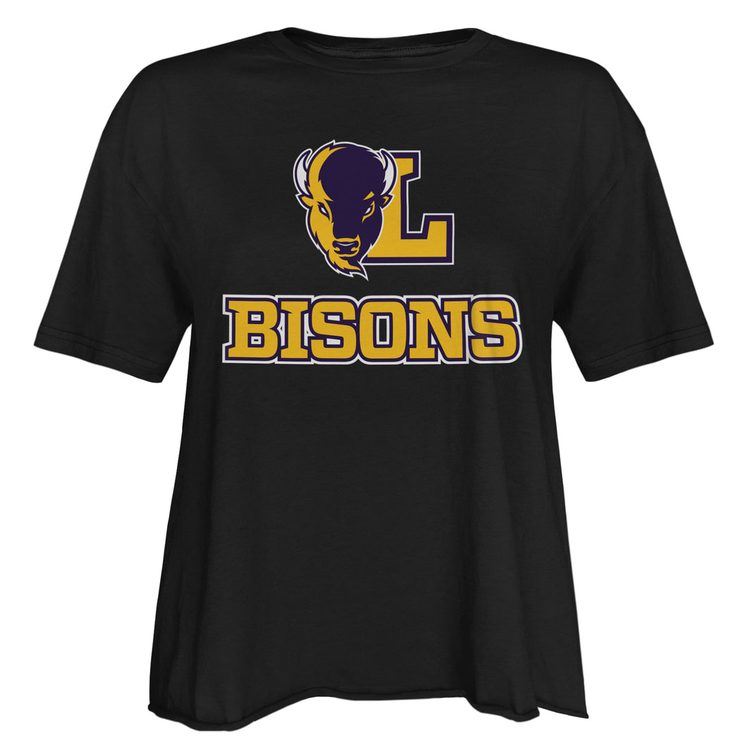 Ladies Short Sleeve Cutoff Cotton Tee | Black