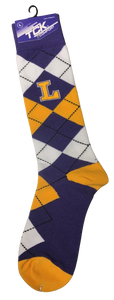 Argyle Mid-Calf Socks, Purple/Yellow/White